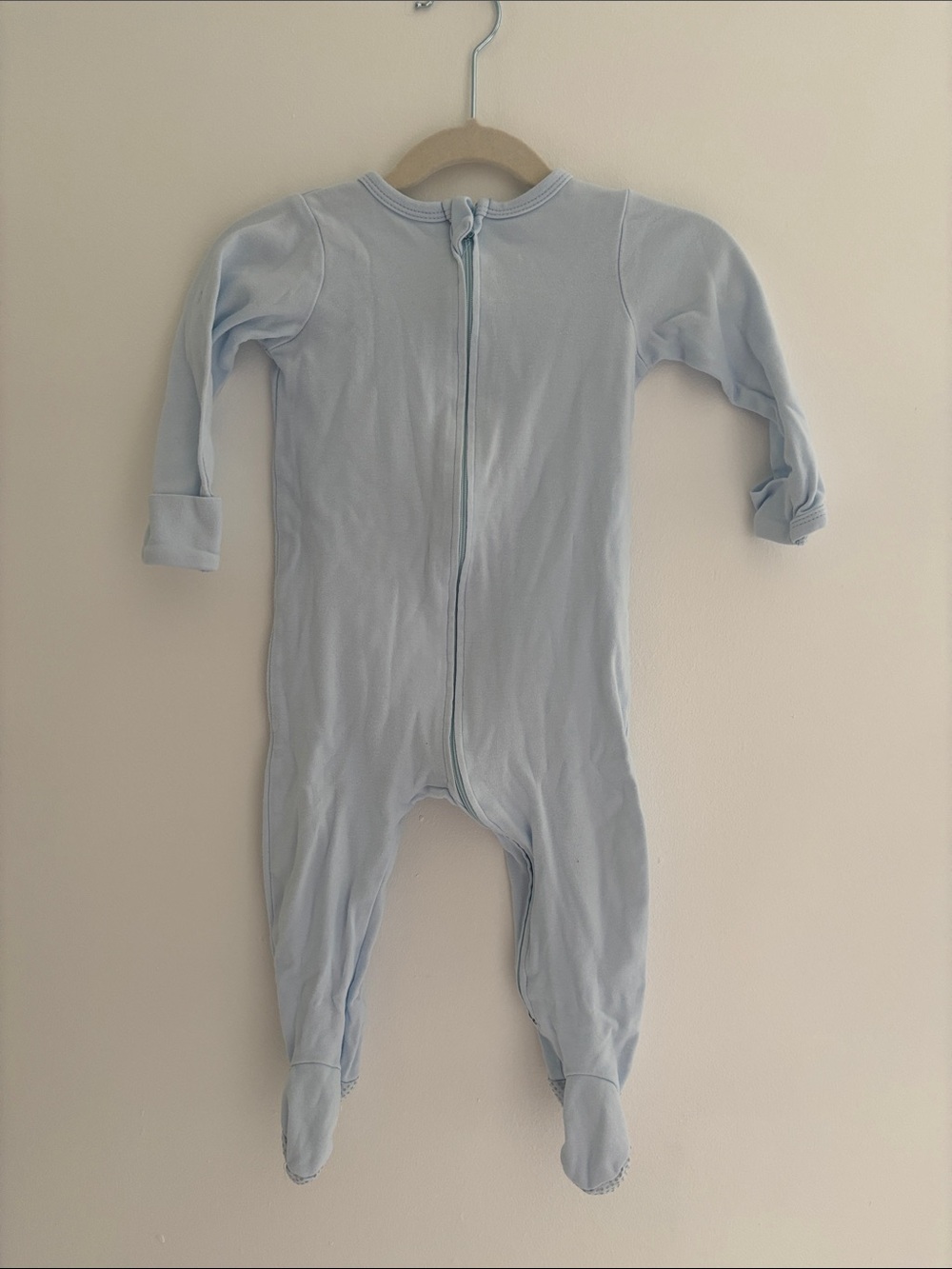 Soft Light Blue Footed Baby One-Piece Zipper Sleeper